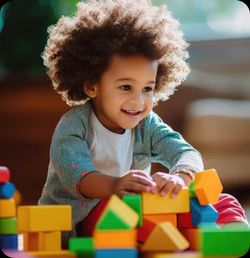 Infant palying with blocks